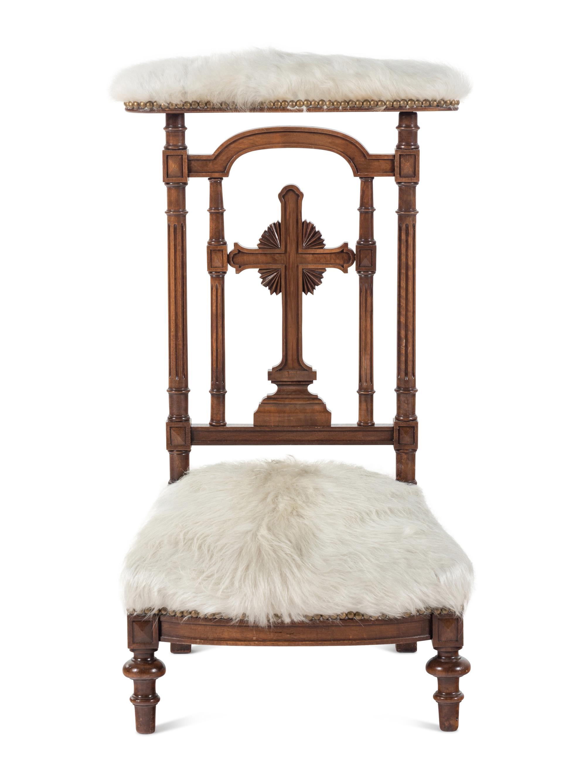 A French Walnut Prie-Dieu with Brazilian Cowhide Upholstery
