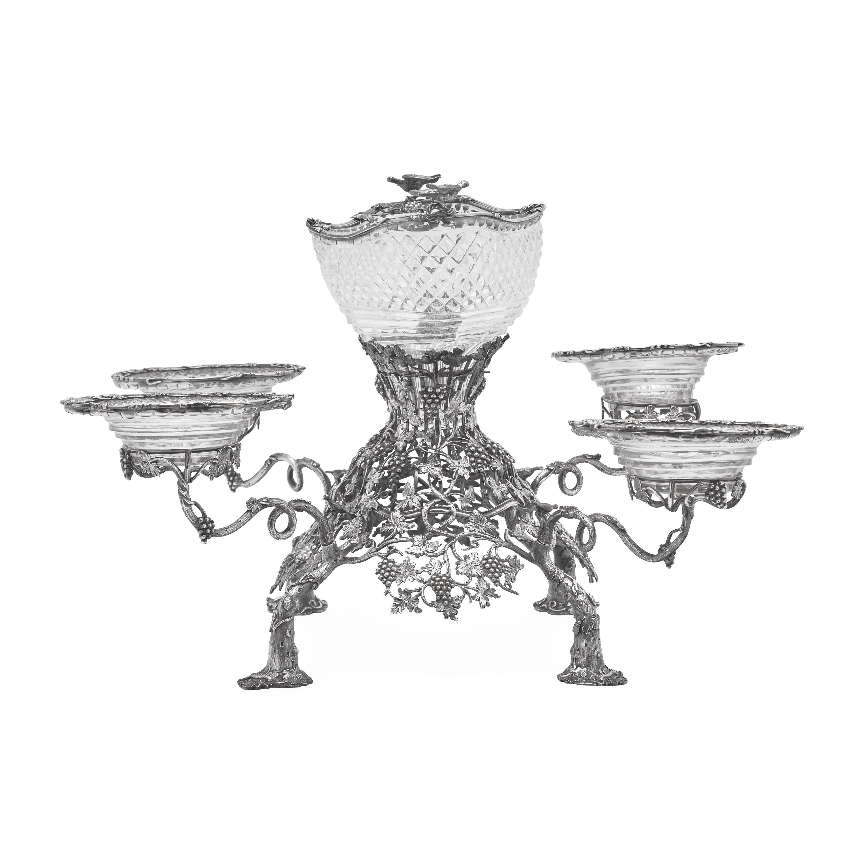 A George III Cut Glass Mounted Silver Epergne