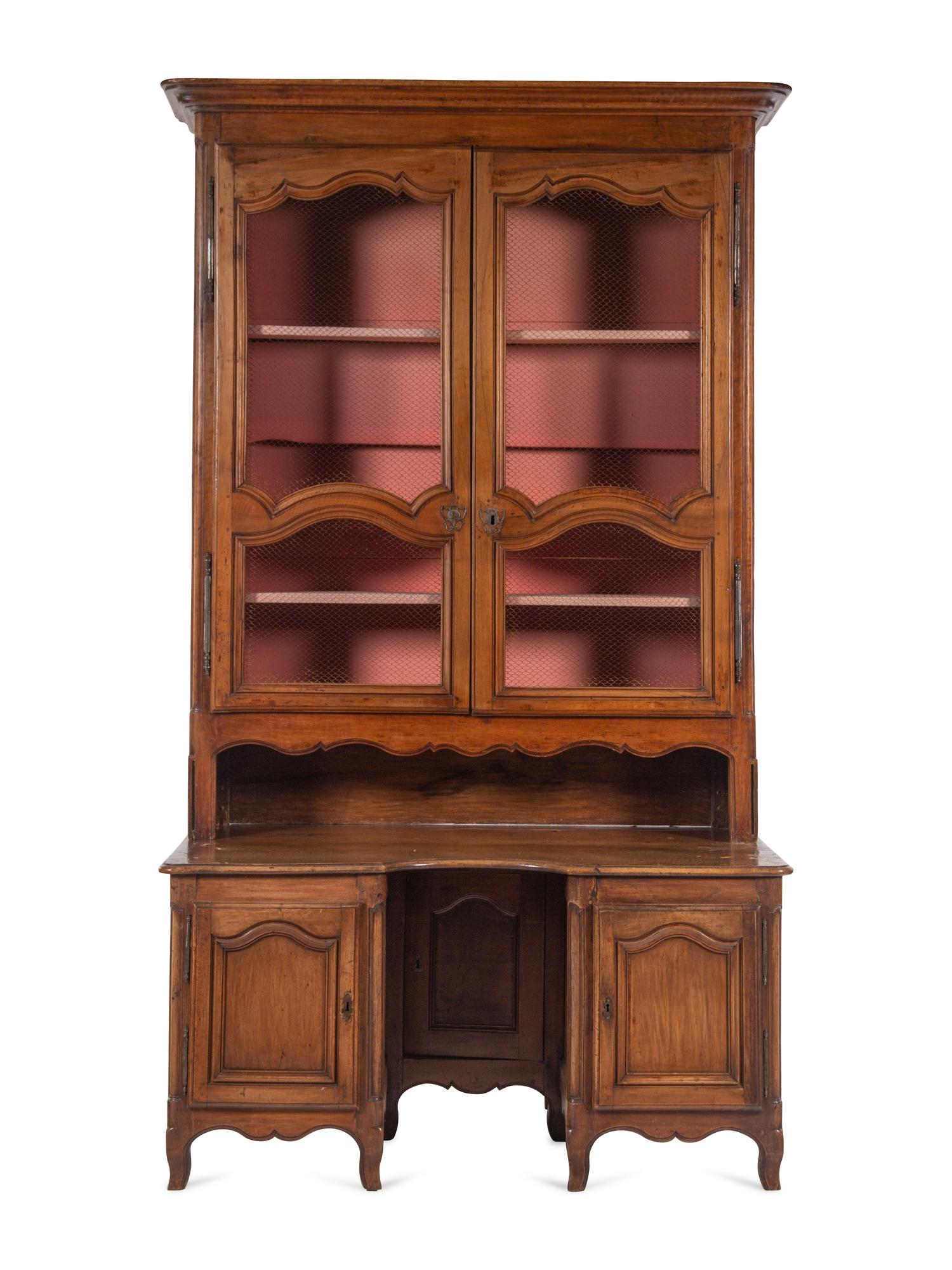 A Louis XV Provincial Style Walnut Bureau Bookcase