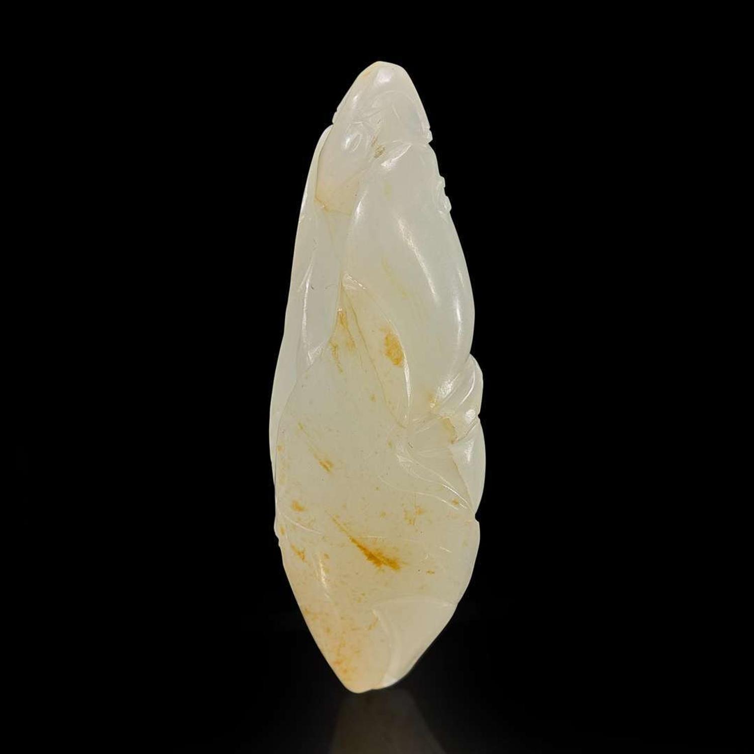 A Chinese carved white jade "Peapod" toggle 白玉豆荚 Late Qing to Republic period ?????