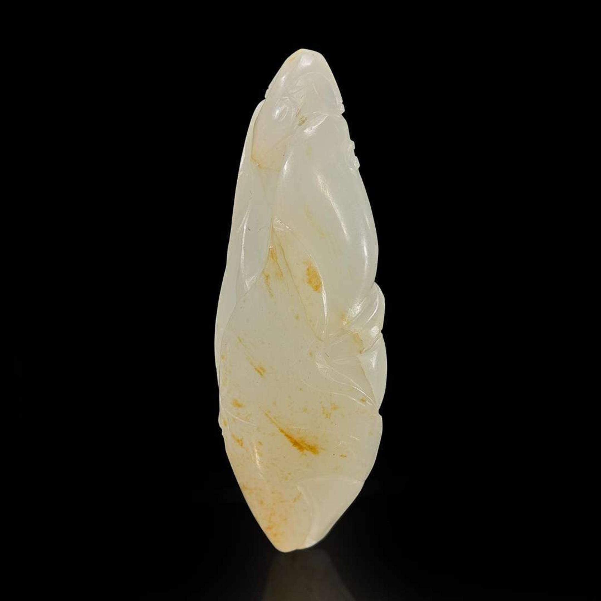 A Chinese carved white jade "Peapod" toggle 白玉豆荚 Late Qing to Republic period ?????