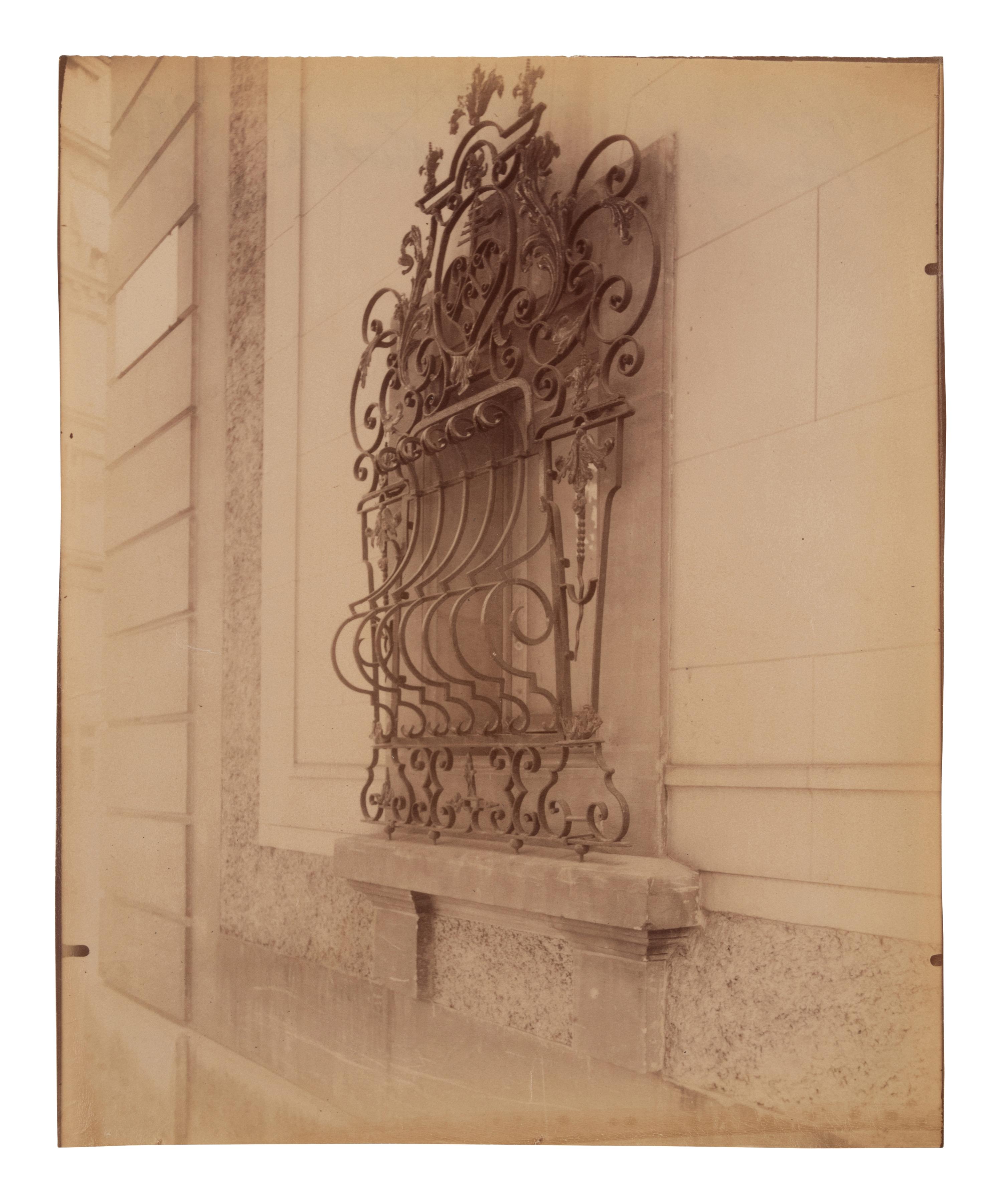 A group of four photographs ( Untitled [man at fountain], circa 1900s; Boutique empire, 14 rue de Grammont , 1903-1904; Hôtel de Neuville, rue Alphonse de Neuville, 1905-1906; Fontaine, faubourg Saint-Martin, 1912)