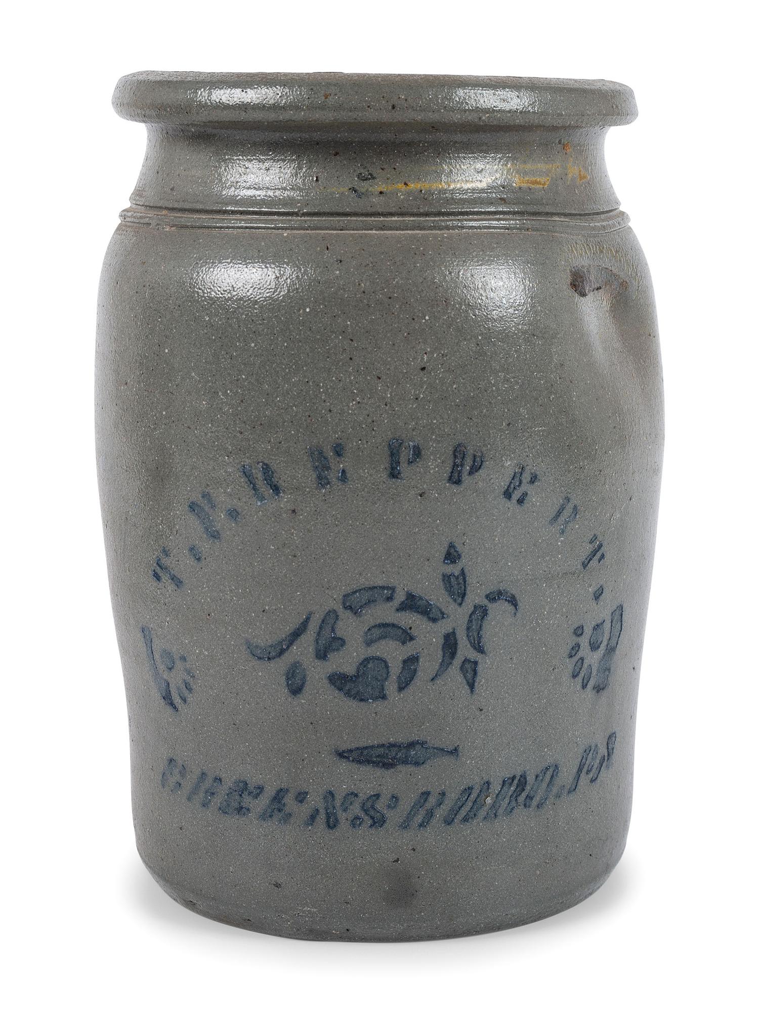 Three Cobalt-Stenciled Stoneware Vessels