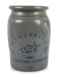 Three Cobalt-Stenciled Stoneware Vessels