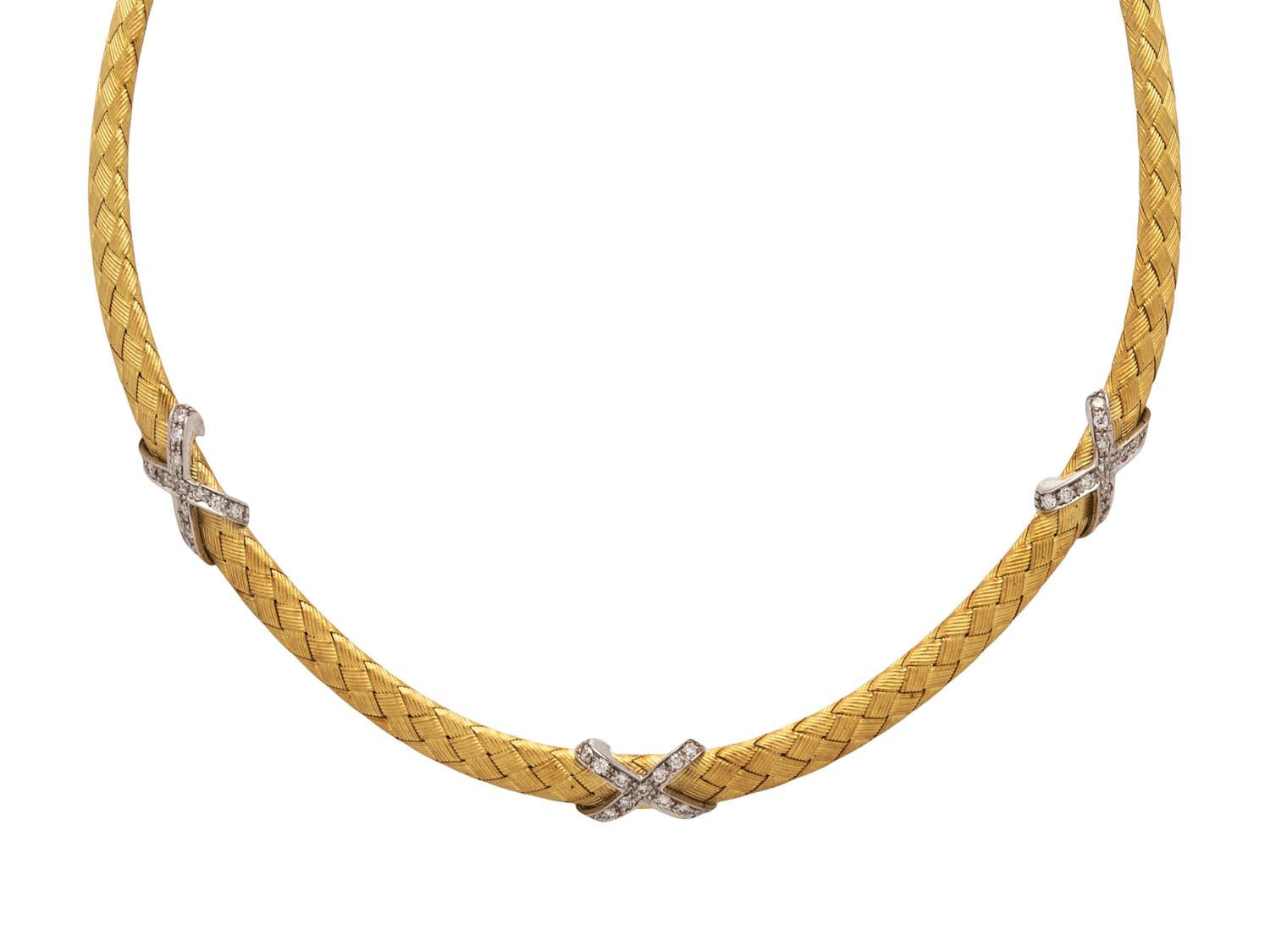 BICOLOR GOLD AND DIAMOND MESH COLLAR NECKLACE