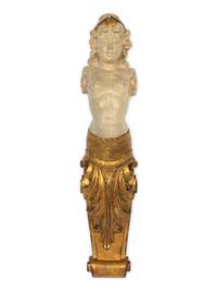 A Pair of Continental Carved Giltwood Caryatid Pilasters