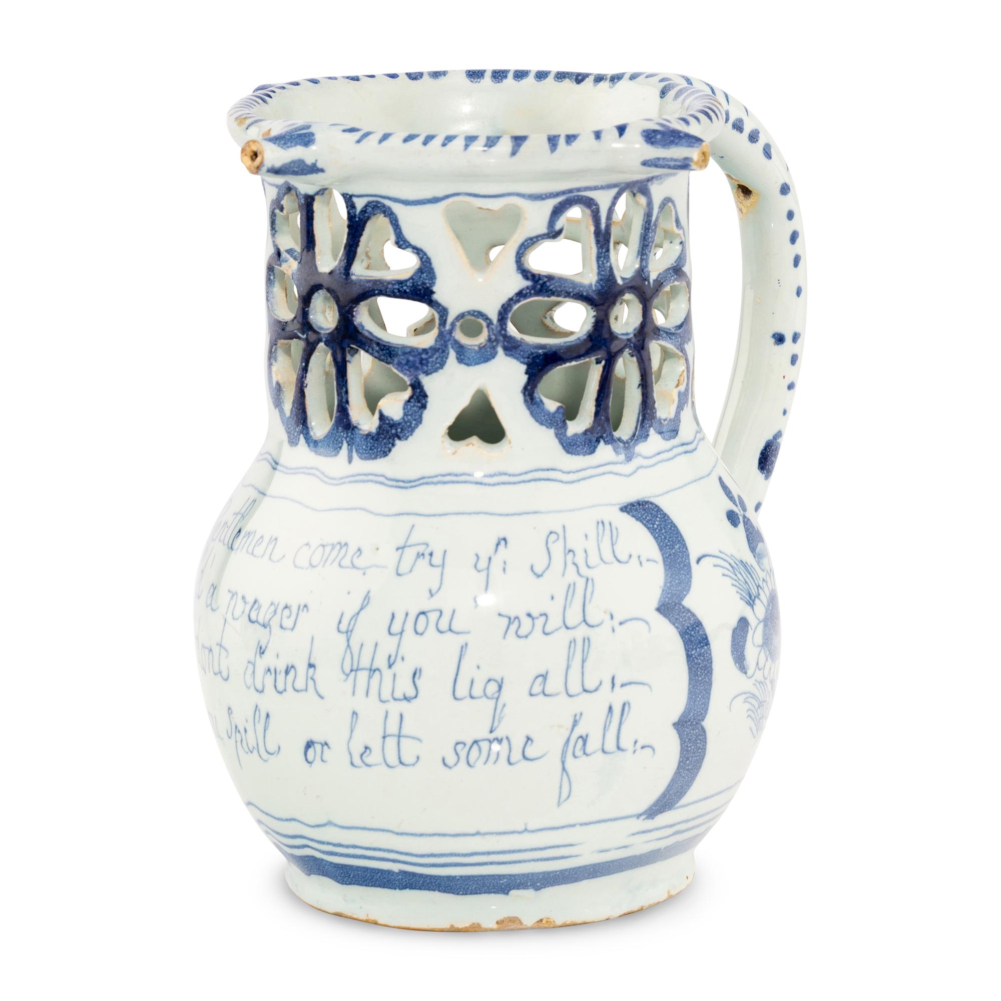 An English Delftware Puzzle Jug