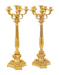 A Pair of Louis XVI Style Gilt Bronze Six-Light Candelabra