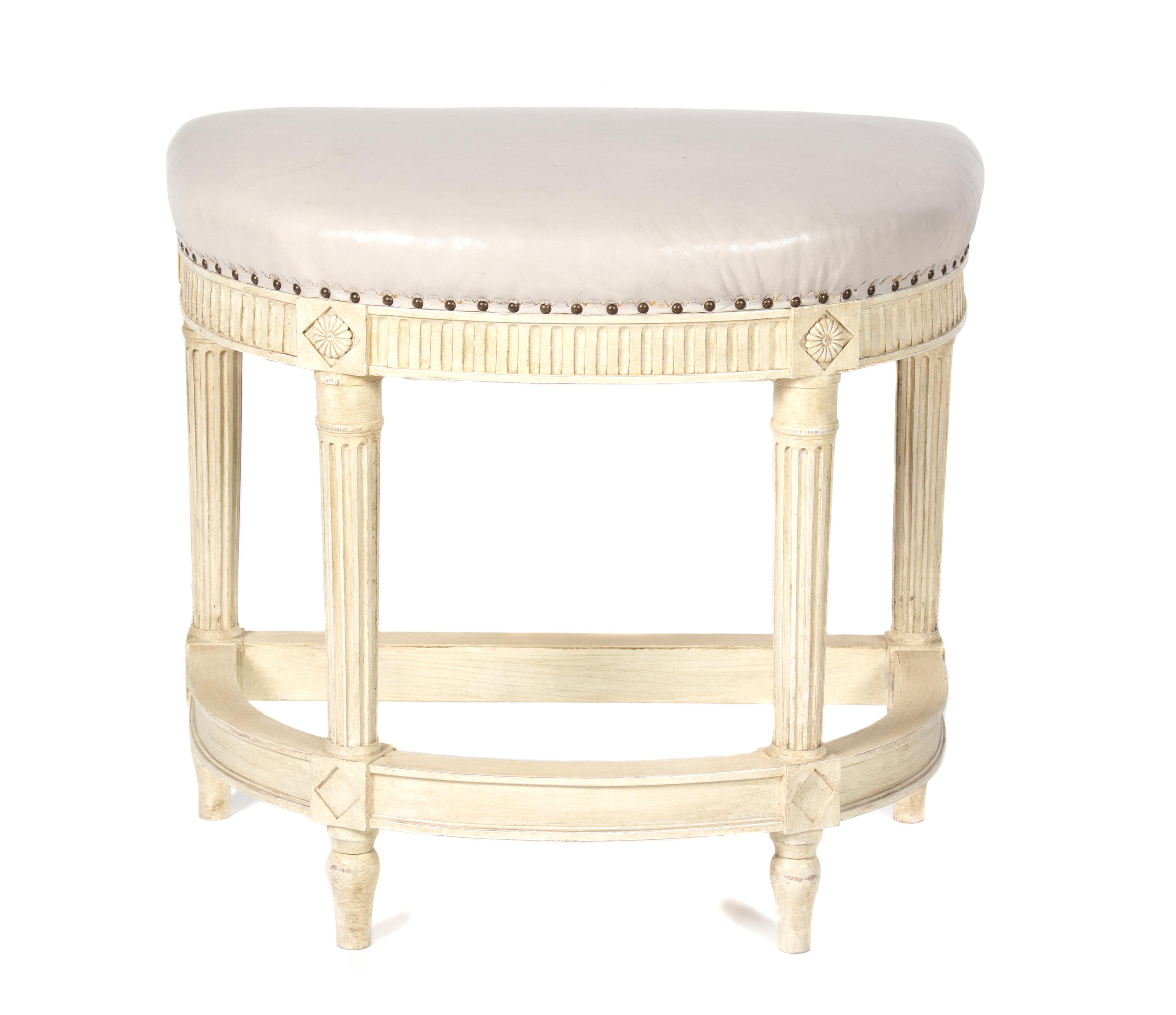 Two Louis XVI Style Painted Tabourets Height of first 18 x width 18 x depth 16 inches. — 20TH CENTURY