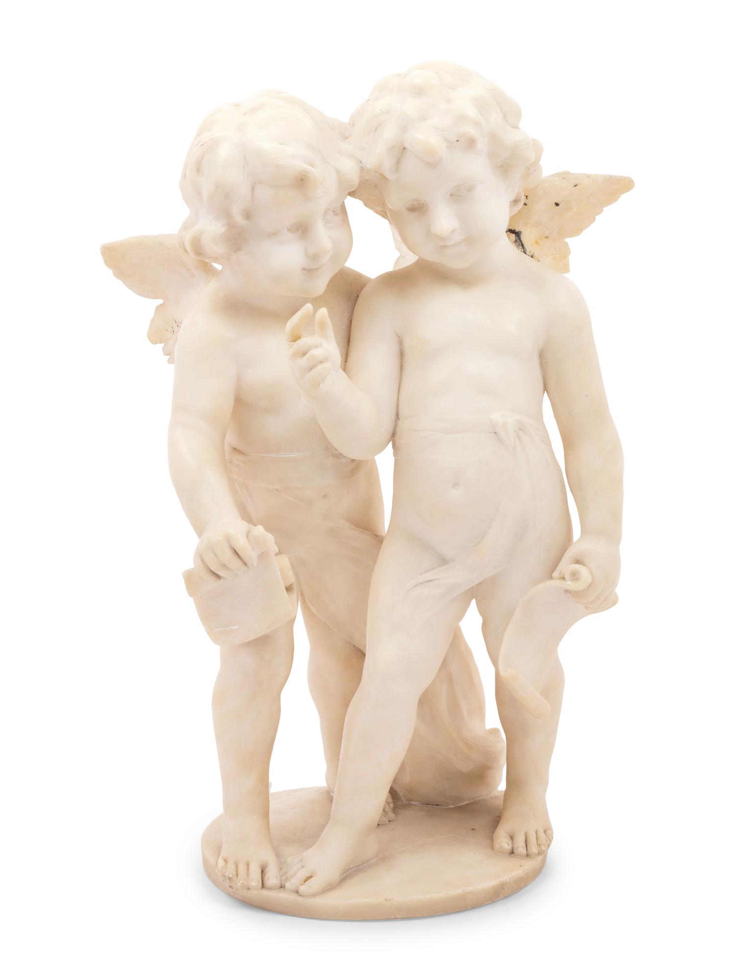 A Carved Marble Figure of Two Putti