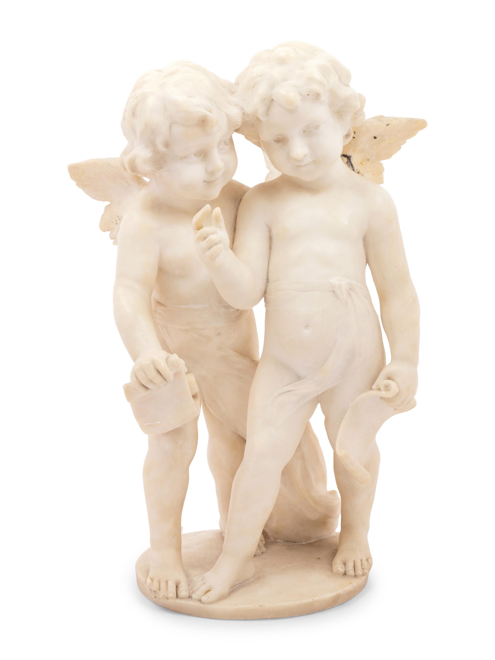 A Carved Marble Figure of Two Putti