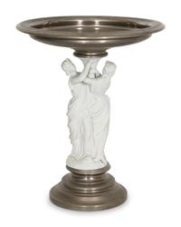 A Large Continental Parian and Silver Plate Figural Tazza
