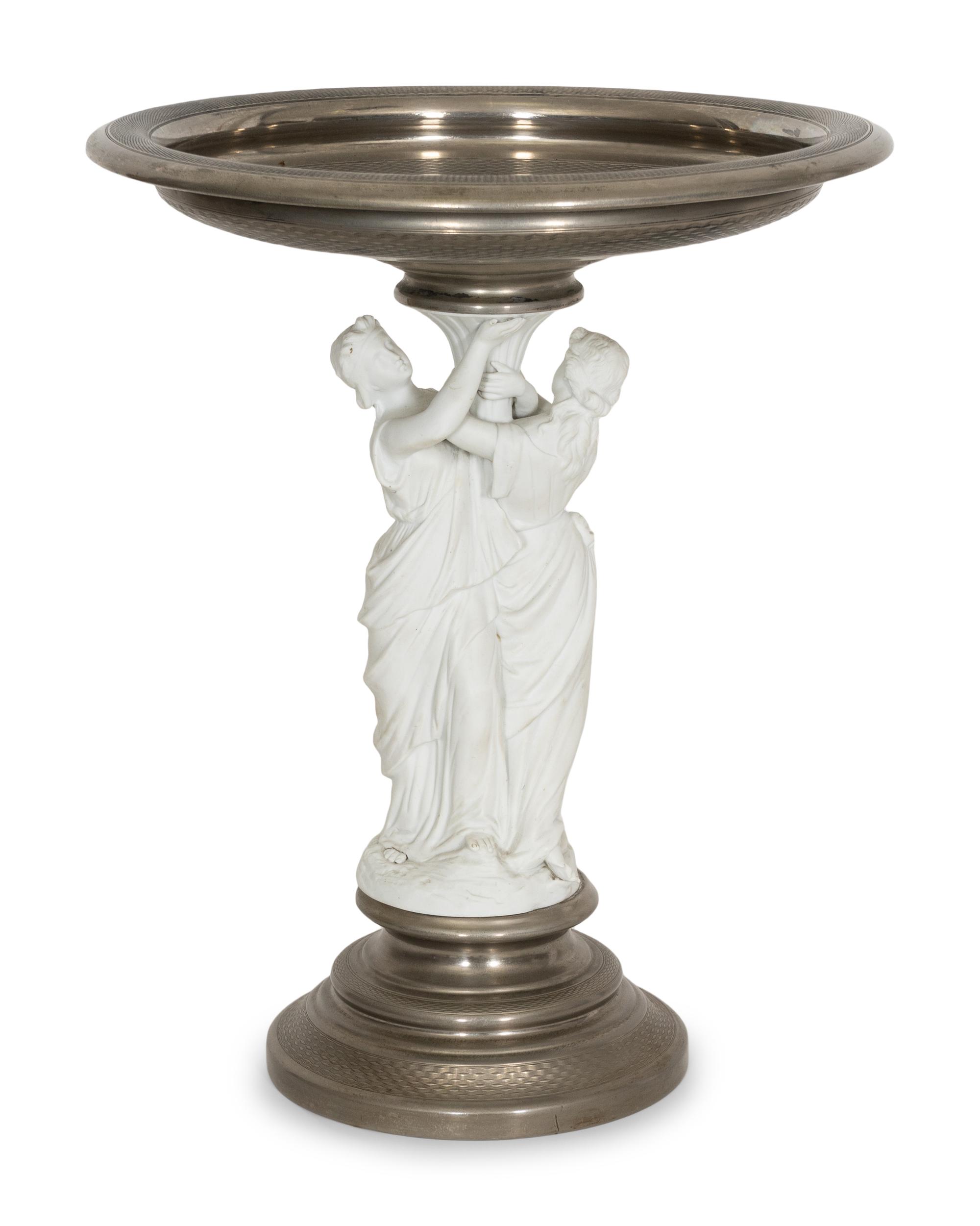A Large Continental Parian and Silver Plate Figural Tazza