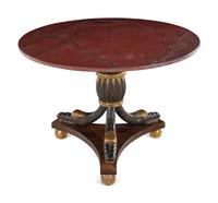 An Italian Painted and Parcel Gilt Marble-Top Center Table with Serpent-Form Supports