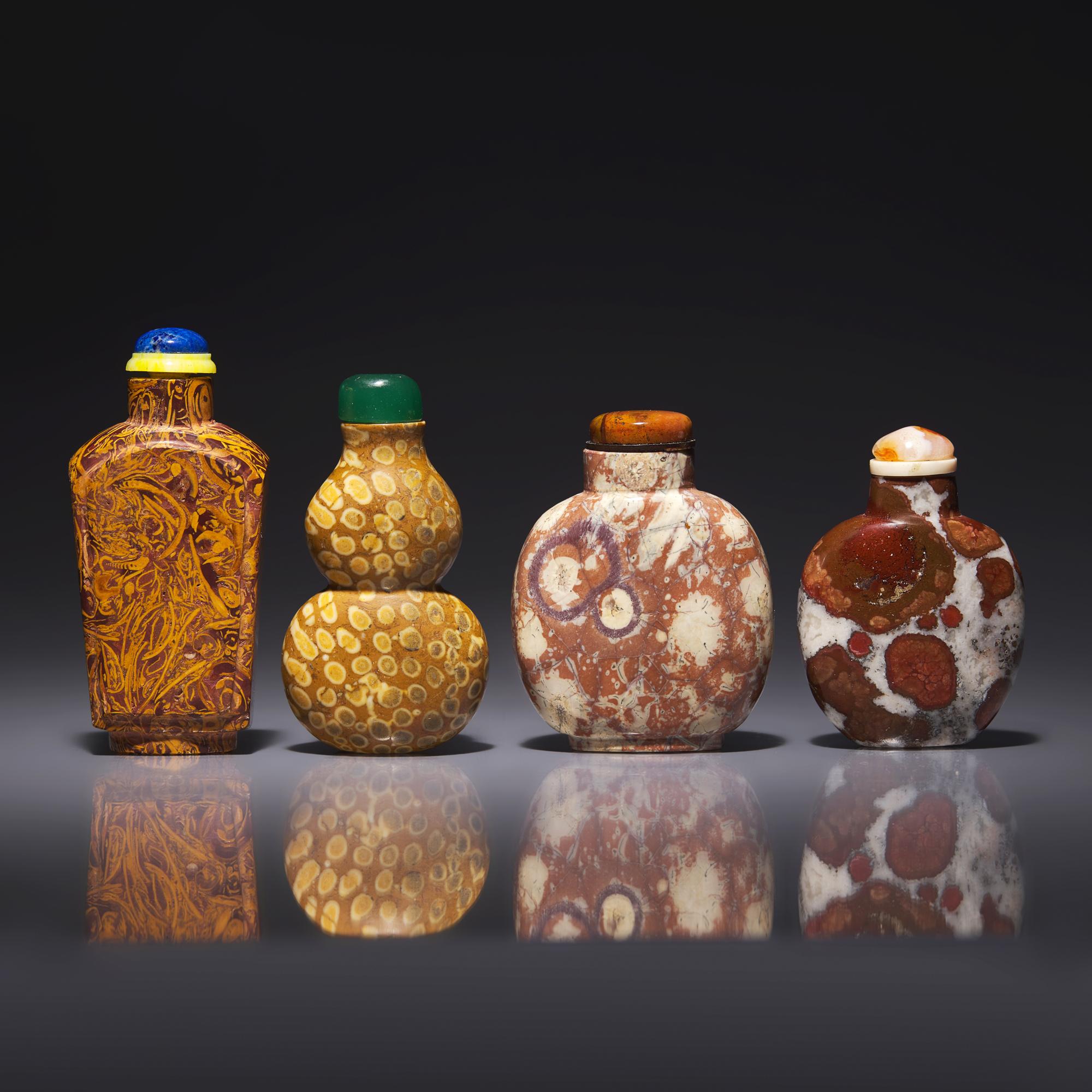 Four Chinese Specimen Mineral Snuff Bottles 礦石鼻烟壺四支