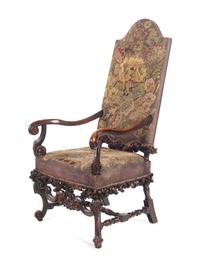 A William and Mary Style Carved Walnut Armchair with Needlepoint Upholstery