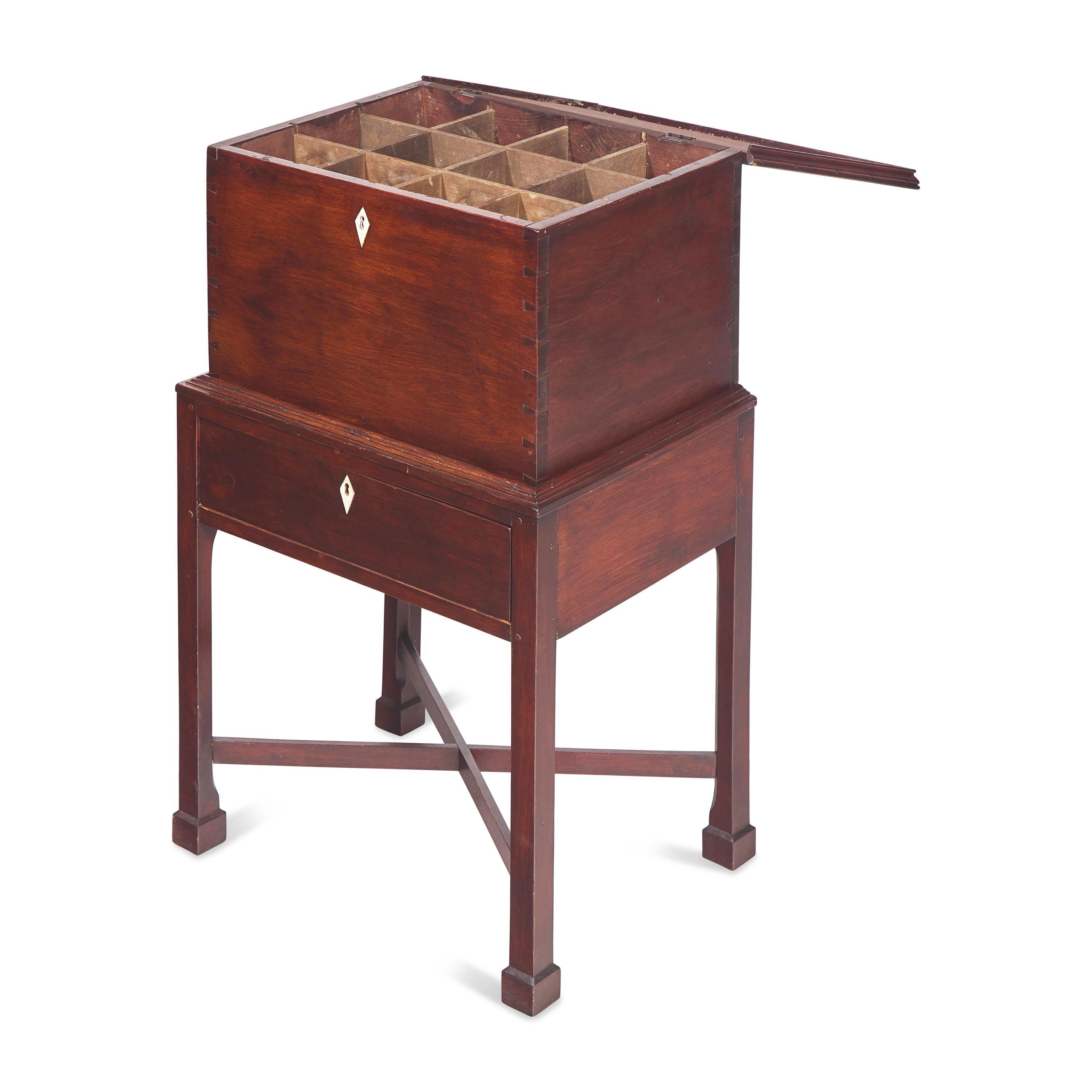 A Chippendale Stained Poplar Cellarette on Stand