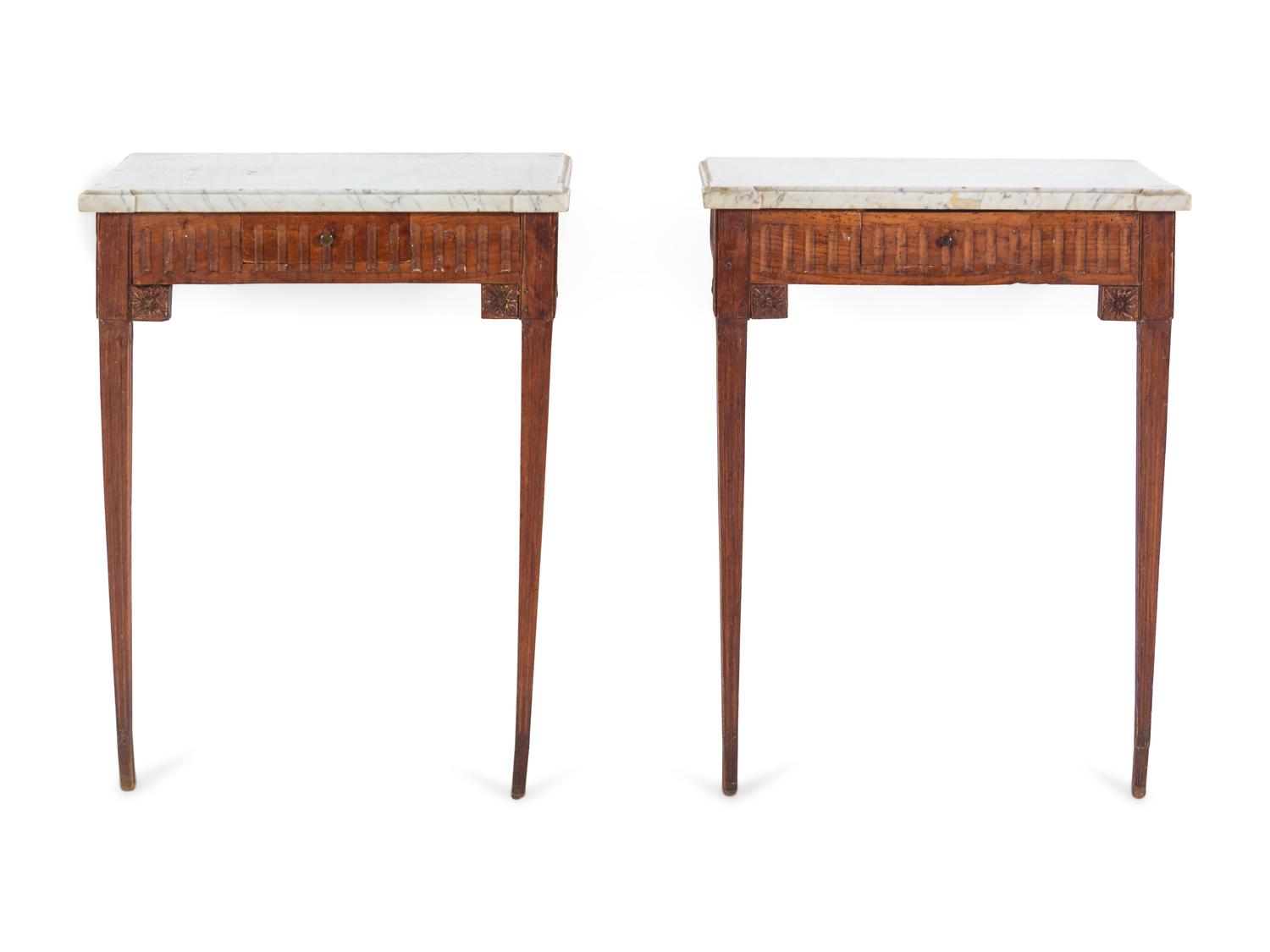 A Pair of Louis XVI Style Marble-Top Console Tables