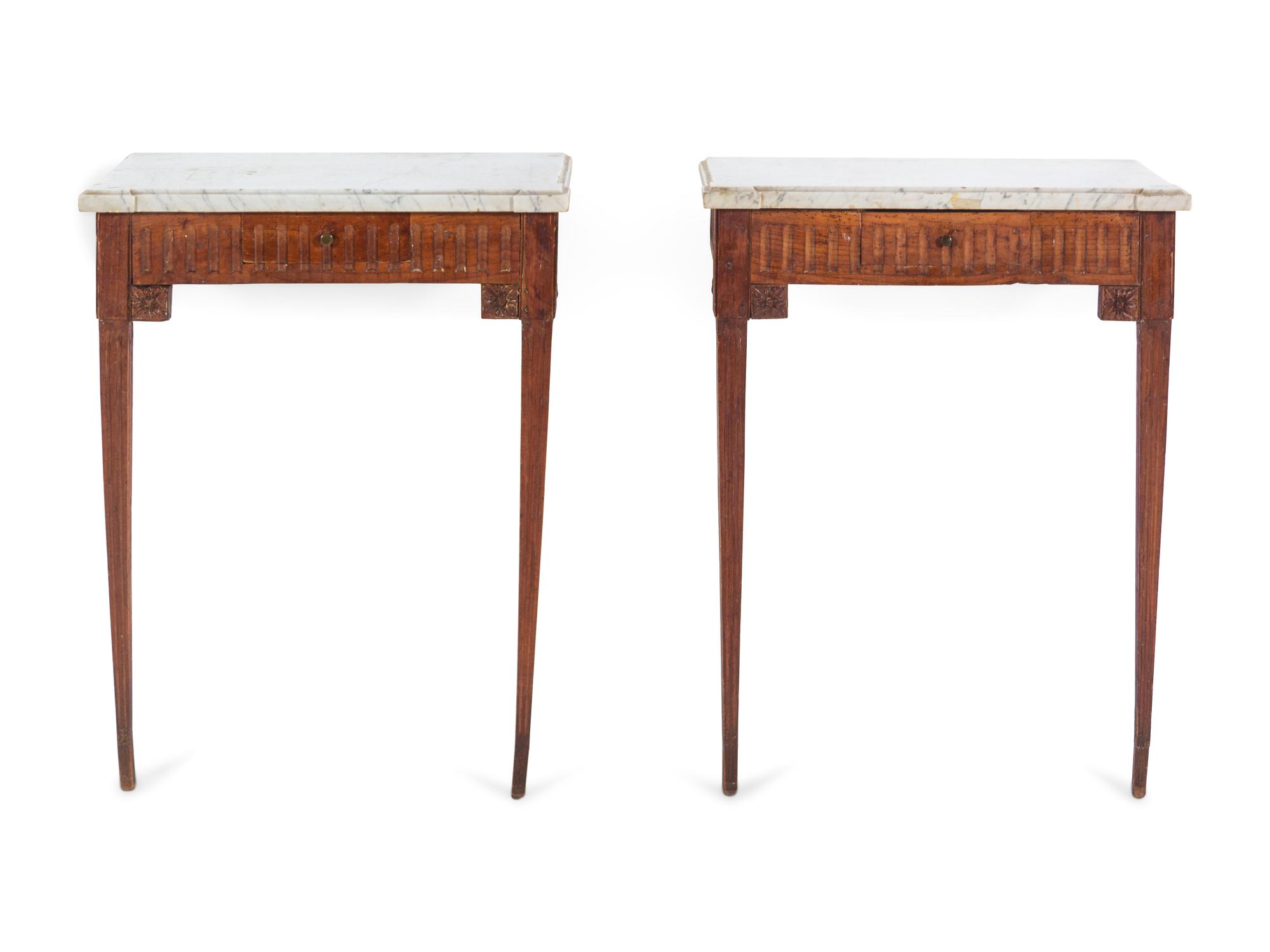 A Pair of Louis XVI Style Marble-Top Console Tables