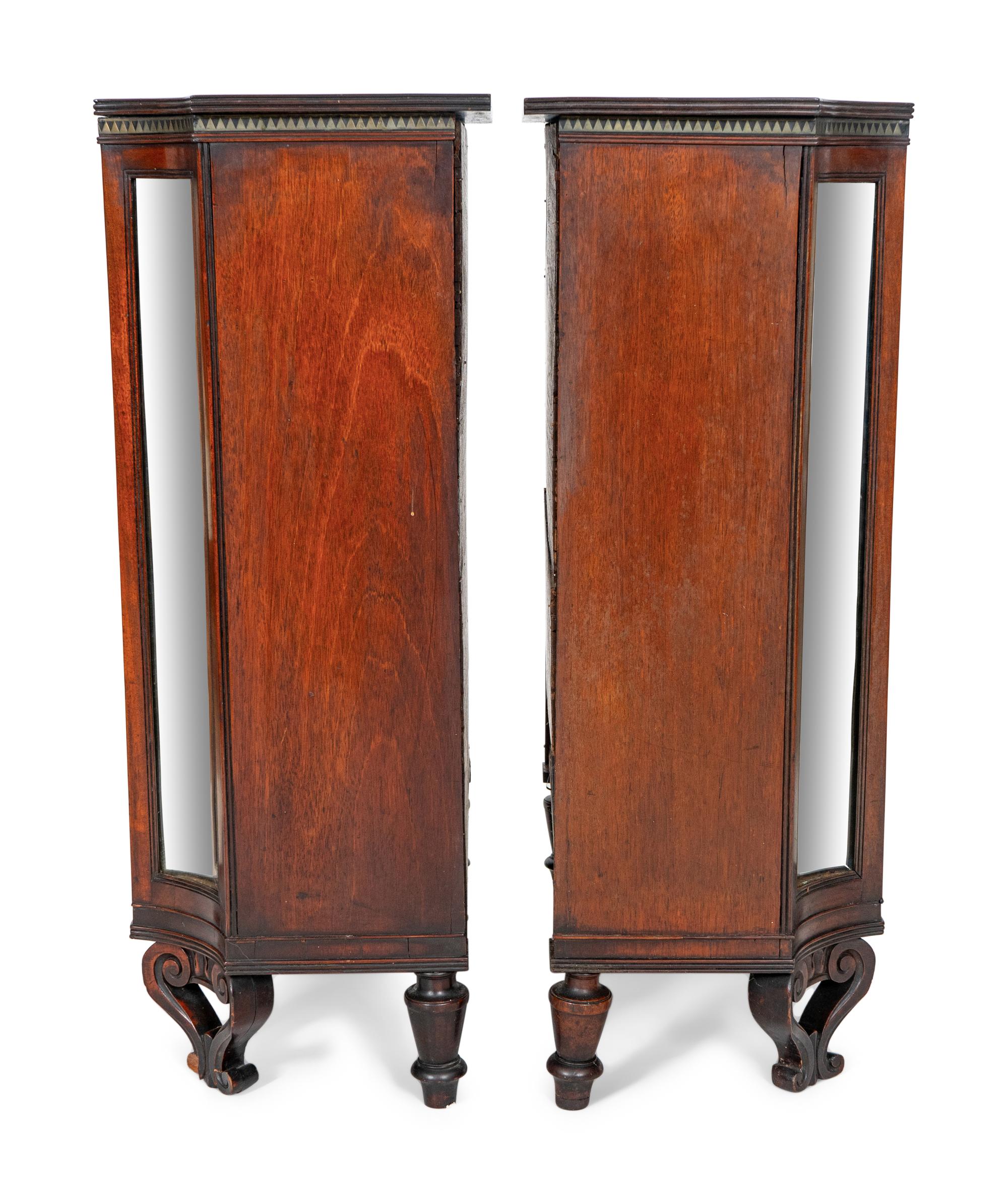 A Pair of Late Regency Brass and Satinwood-Inlaid Mahogany Cabinets