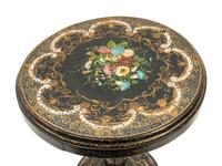 A Pair of Victorian Mother-of-Pearl Inlaid and Parcel Gilt Papier-Mâché Tilt-Top Tables
