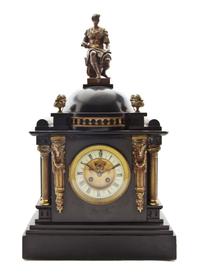 A French Slate and Gilt Bronze Mounted Mantel Clock, Height 21 1/2 inches.