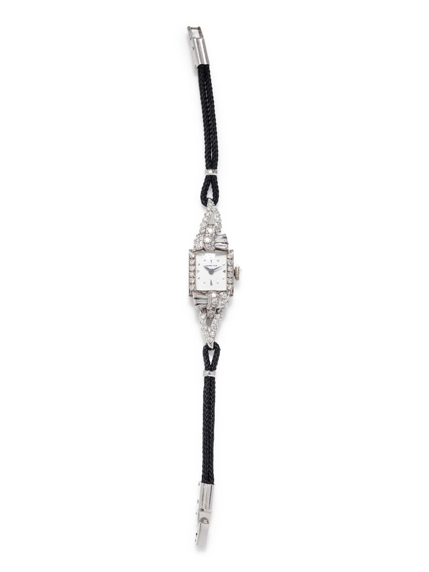 HAMILTON, PLATINUM AND DIAMOND WRISTWATCH