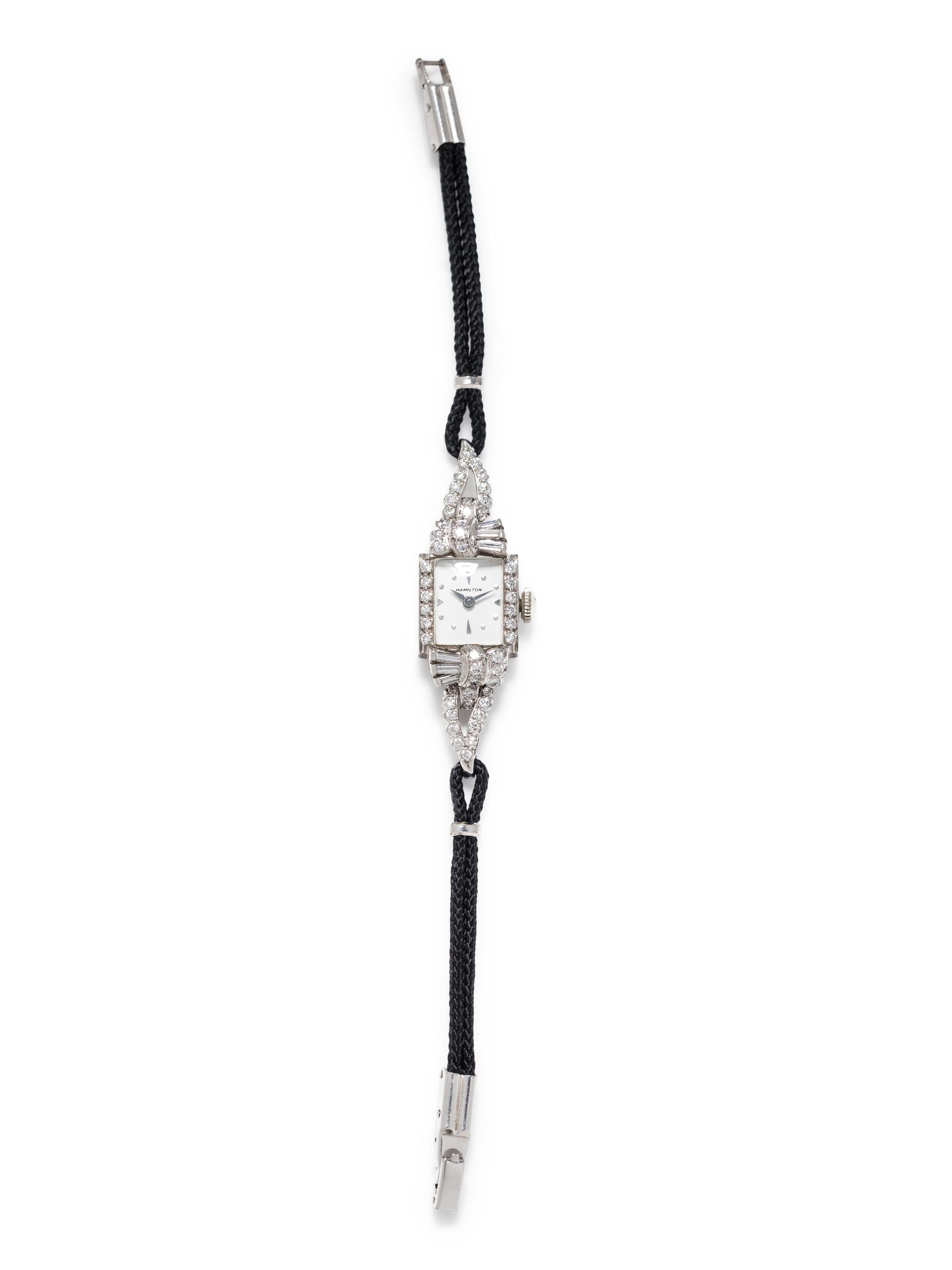 HAMILTON, PLATINUM AND DIAMOND WRISTWATCH