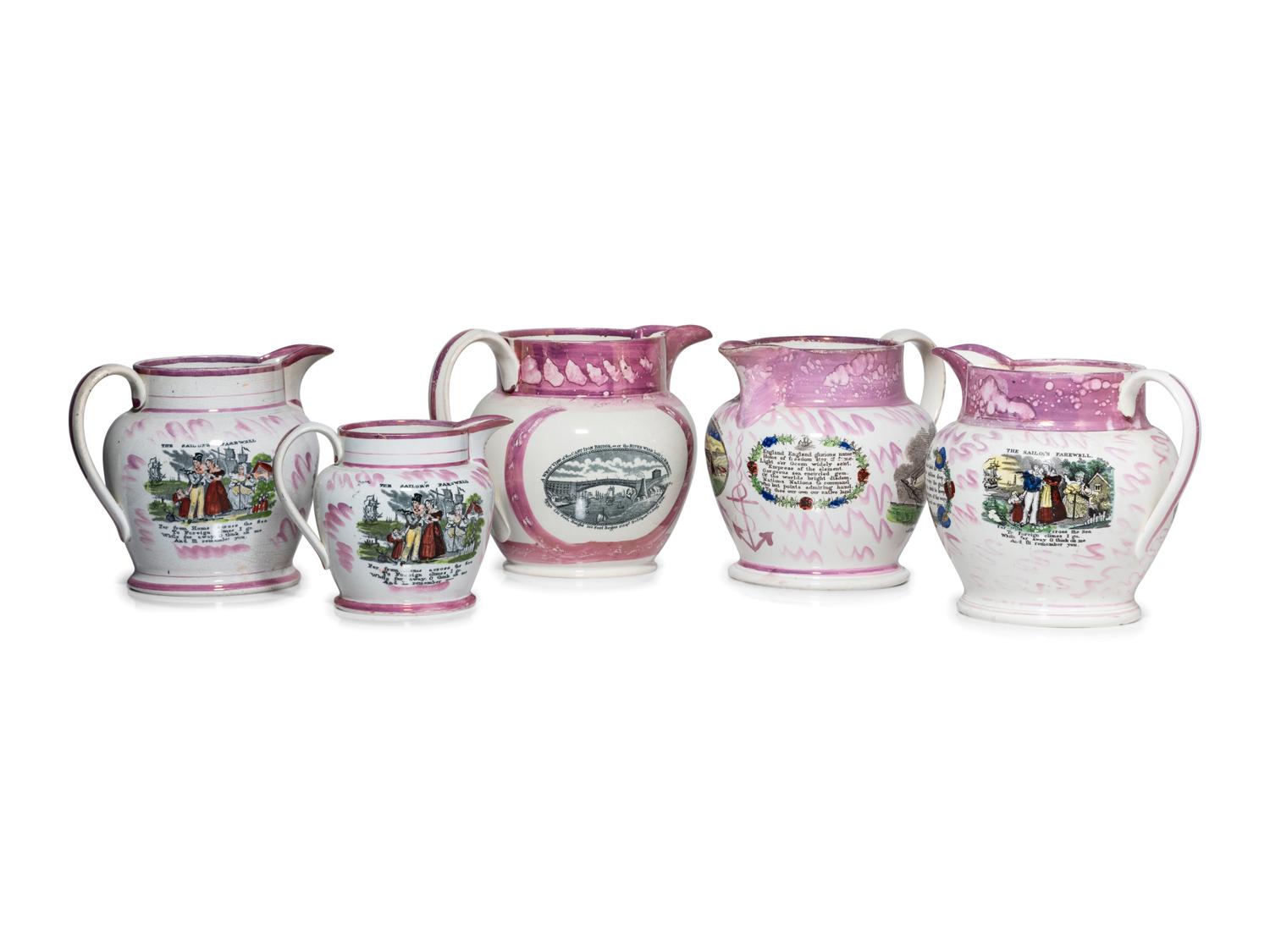 Five Sunderland Luster Crimean War Souvenir Jugs