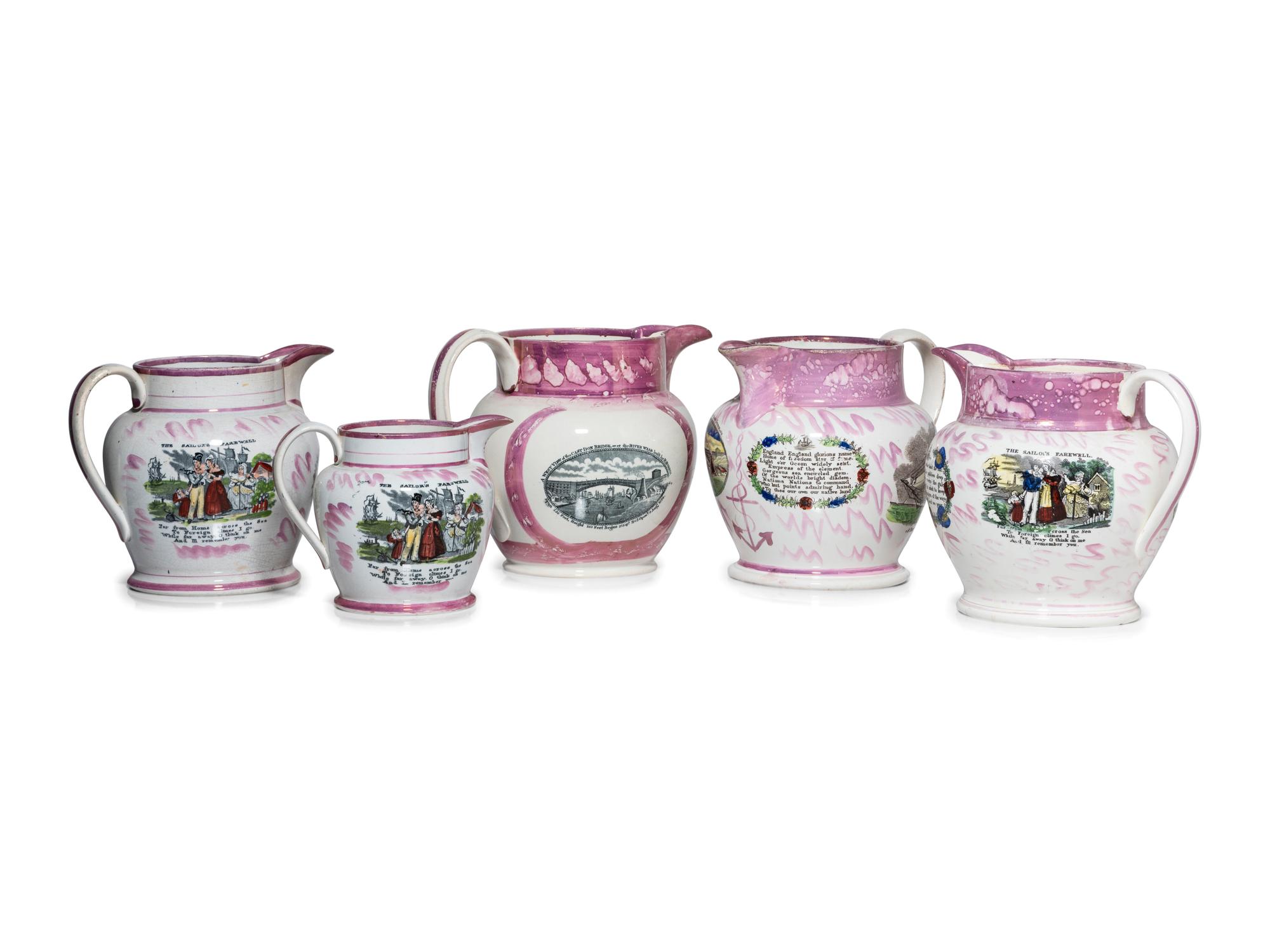 Five Sunderland Luster Crimean War Souvenir Jugs