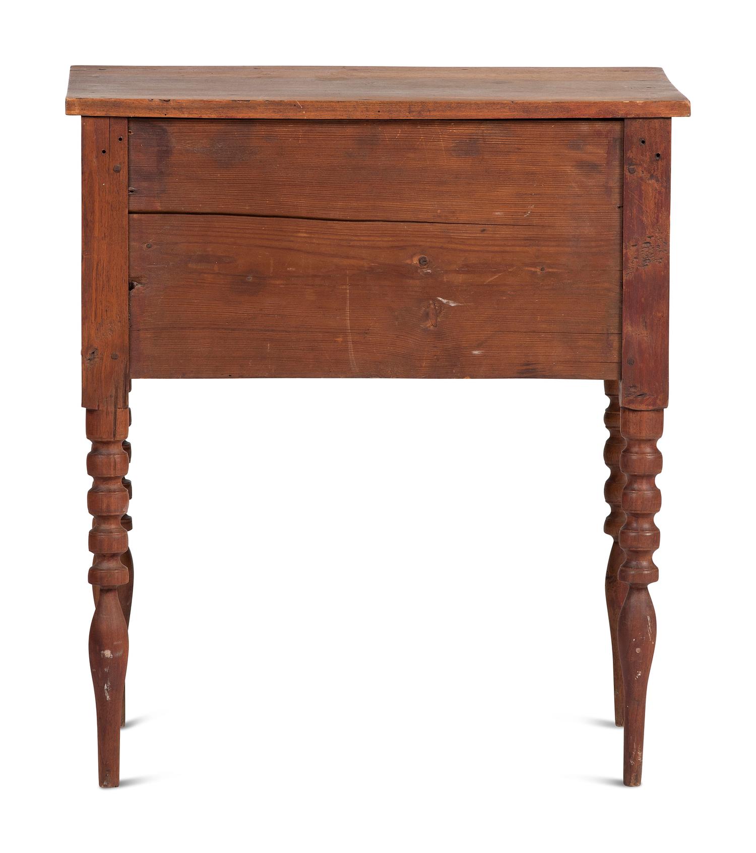 A Country Late Federal Turned Cherrywood and Poplar Two-Drawer Work Table