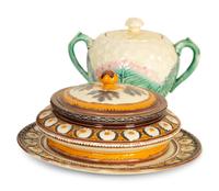A Group of Seven Wedgwood Majolica Table Articles and a Hummingbird Sugar Bowl — 19th Century