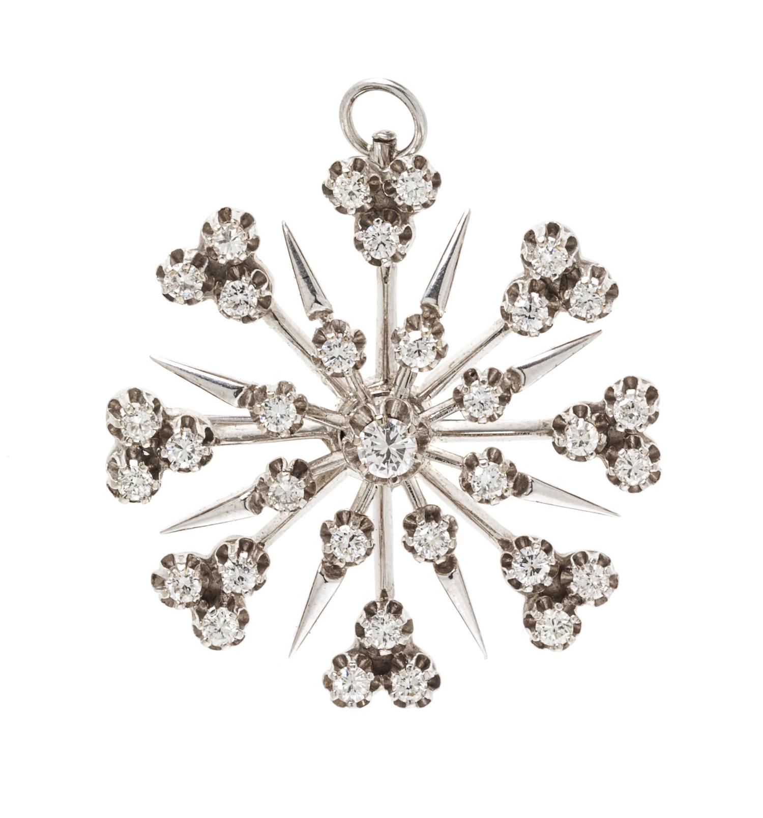 A White Gold and Diamond Brooch/Pendant, 6.90 dwts.
