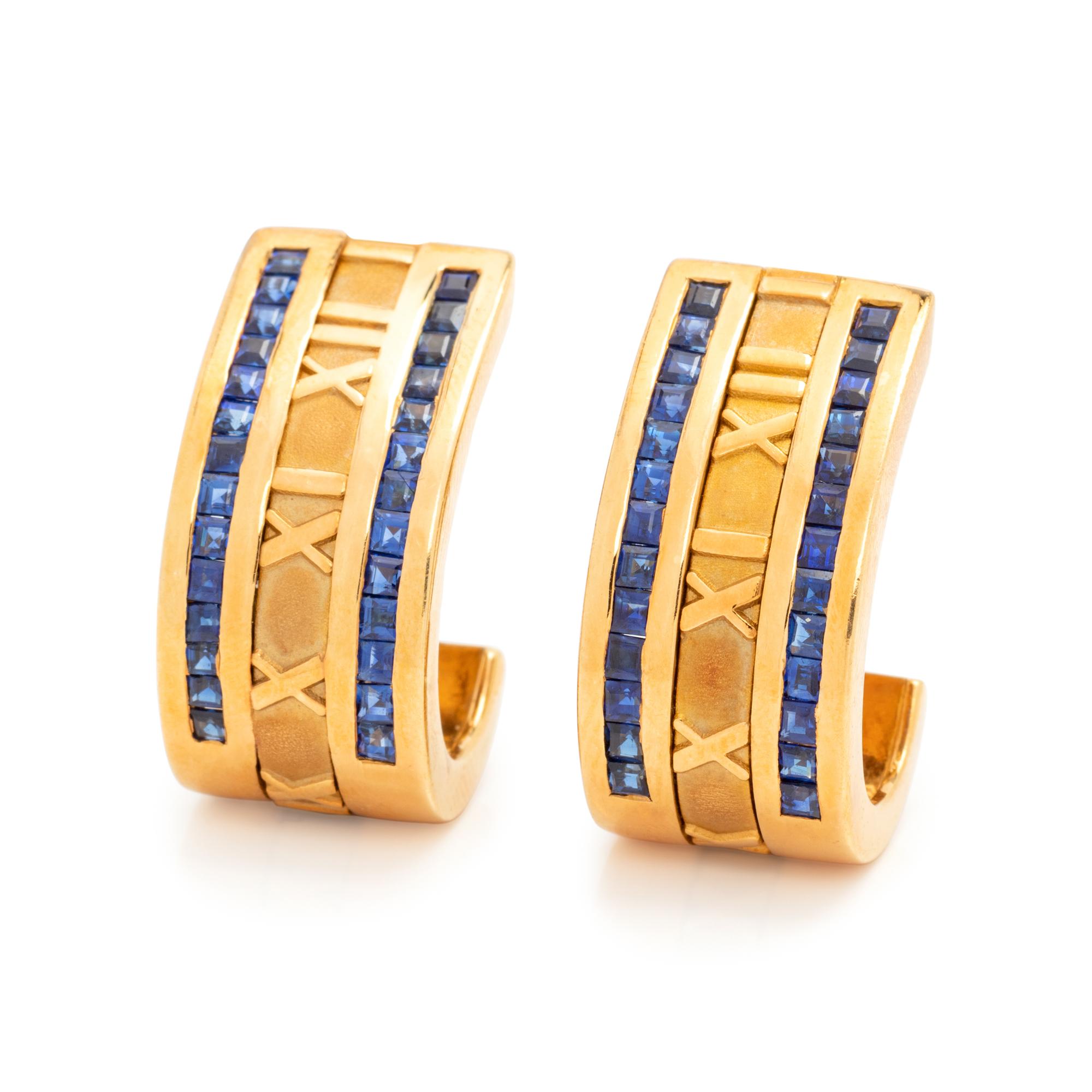 TIFFANY & CO., YELLOW GOLD AND SAPPHIRE 'ATLAS' EARCLIPS