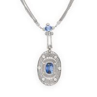Synthetic Sapphire and Diamond Pendant Necklace