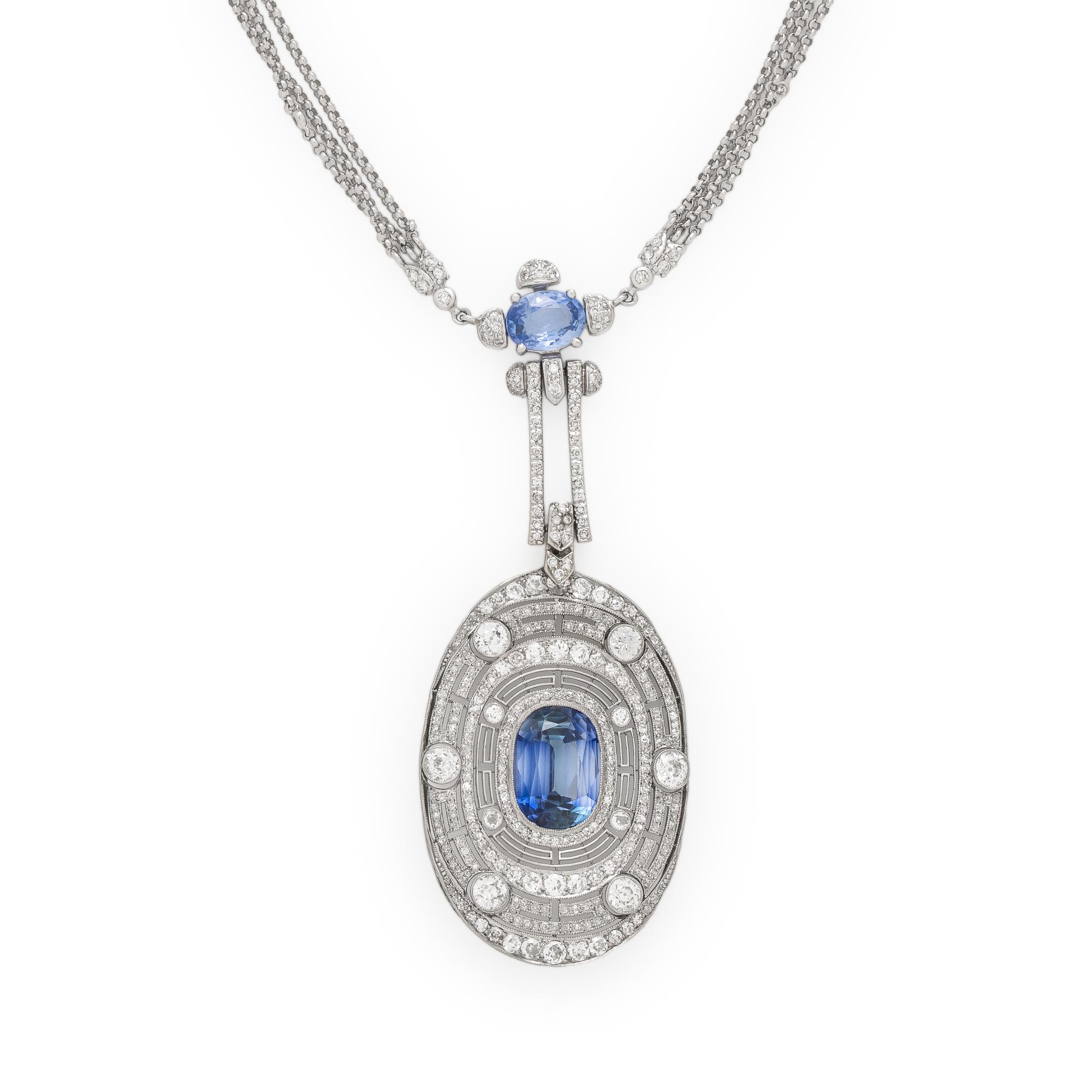 Synthetic Sapphire and Diamond Pendant Necklace