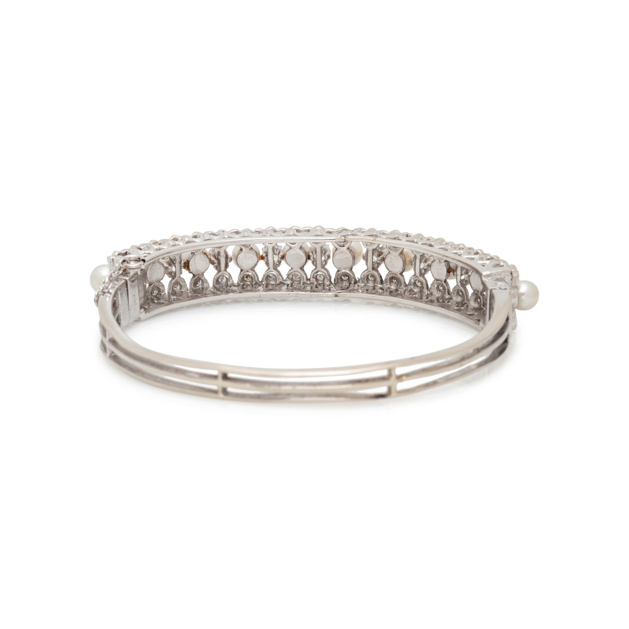 CULTURED PEARL AND DIAMOND BANGLE BRACELET