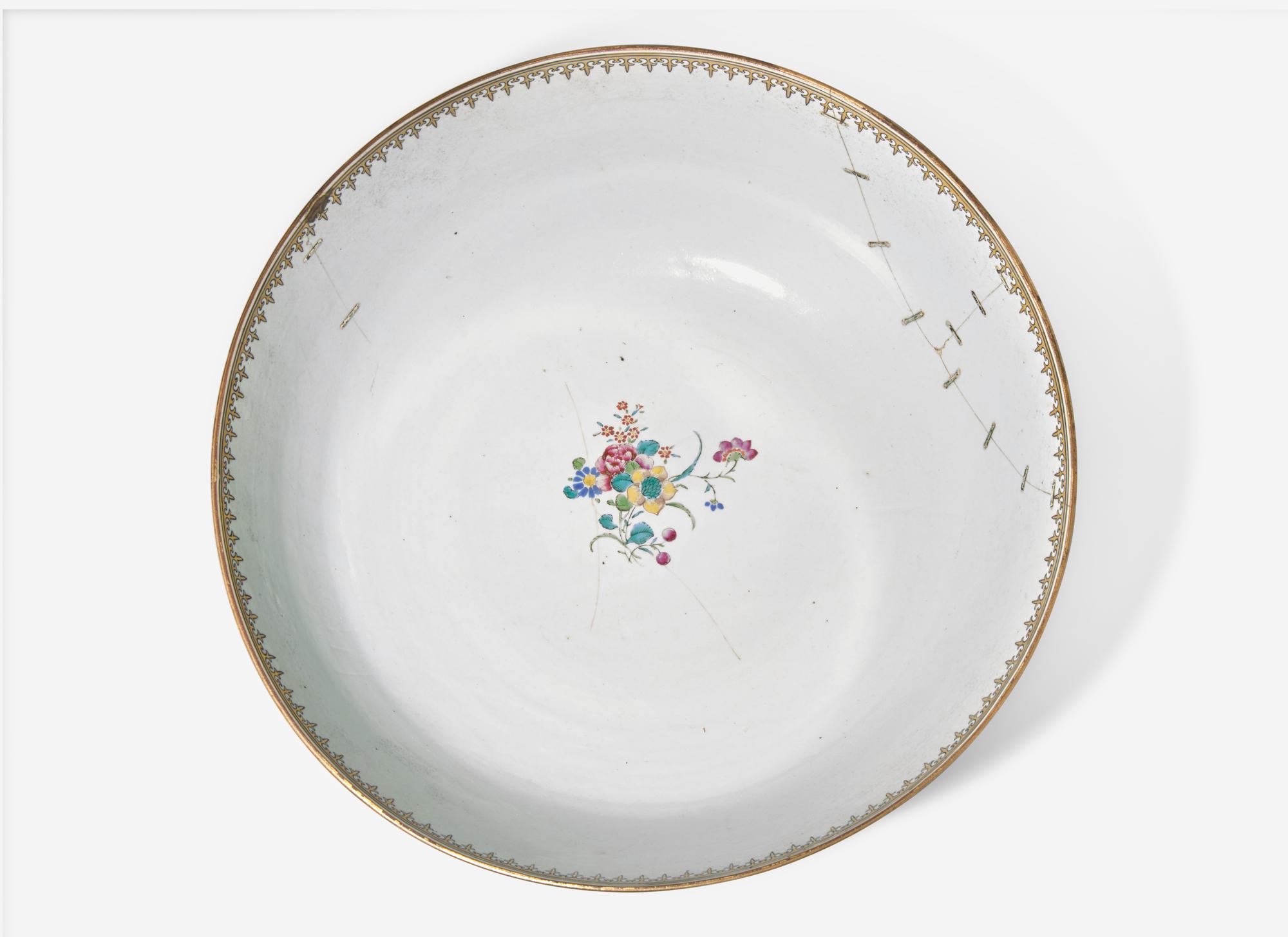 A Chinese Export Porcelain Famille Rose 'Hunt' Punch Bowl