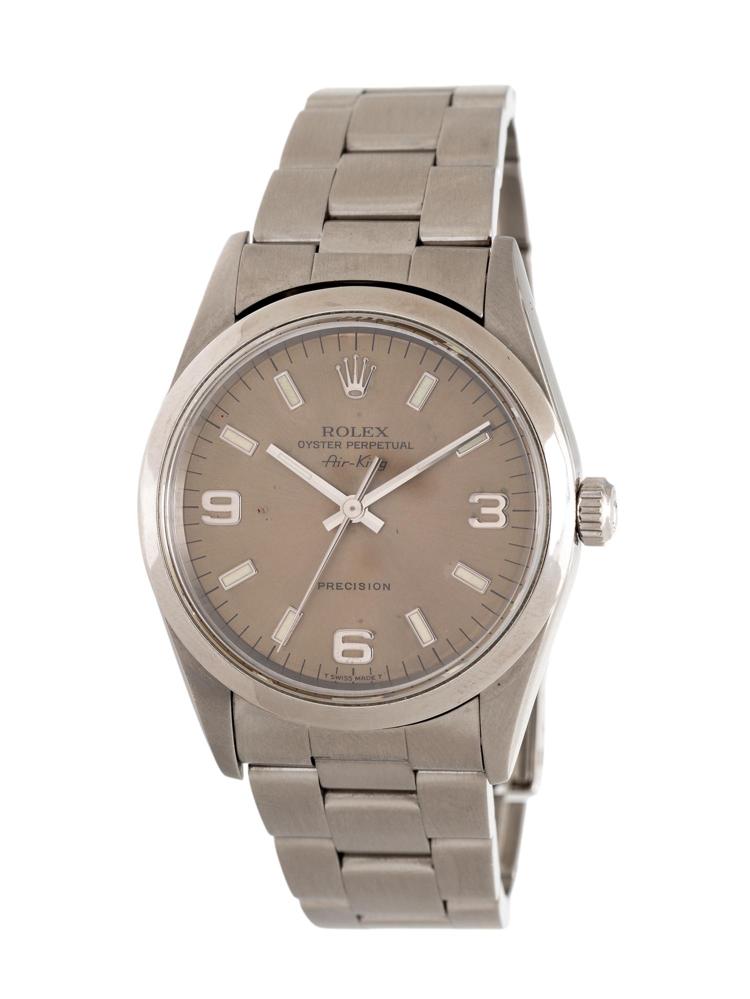 ROLEX, REF. 14000 STAINLESS STEEL 'AIR-KING' WITH COLOR CHANGE 'OLIVE' DIAL, BOX & PAPERS