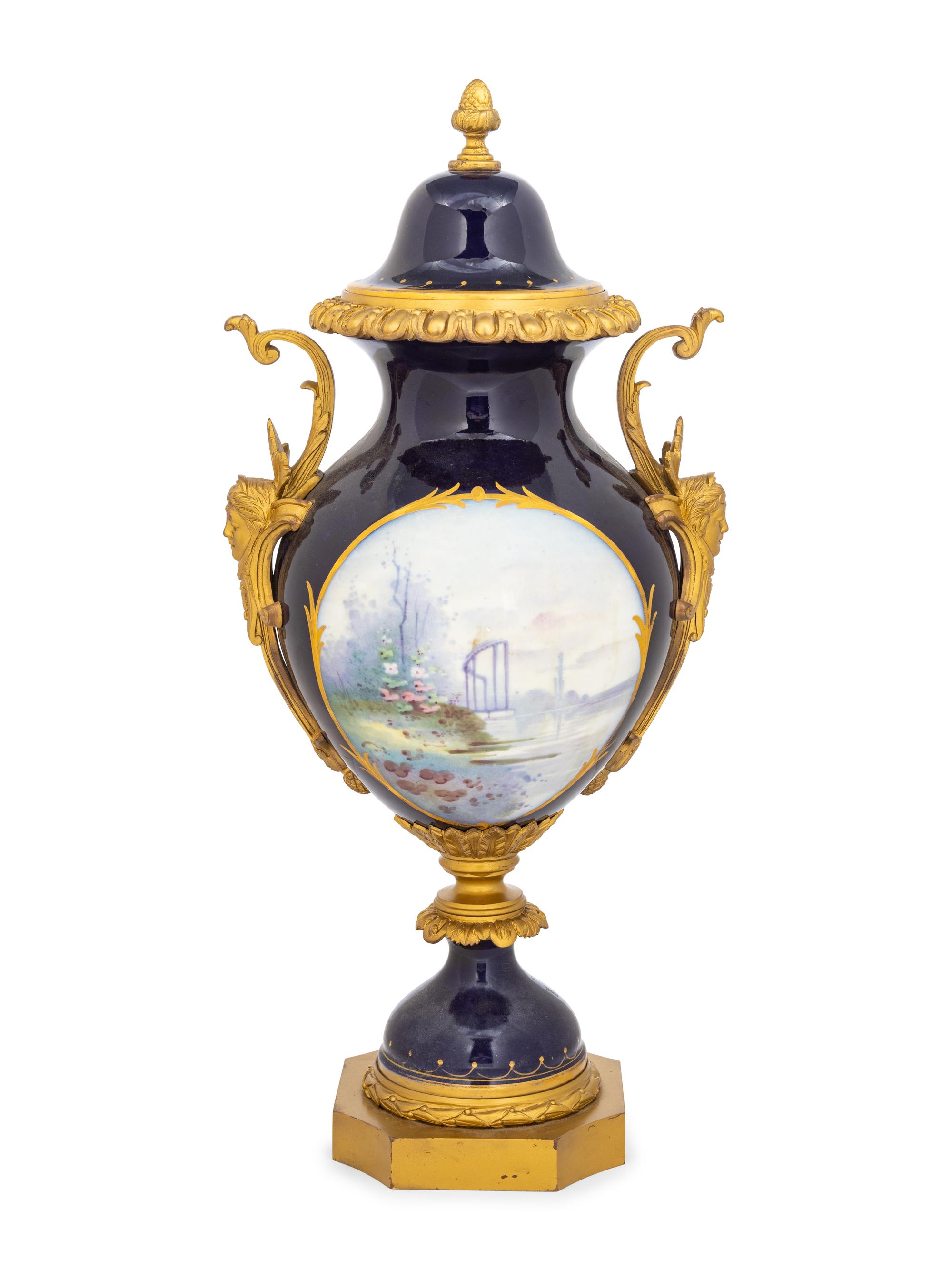 A Gilt Bronze-Mounted Sèvres Style Porcelain Urn