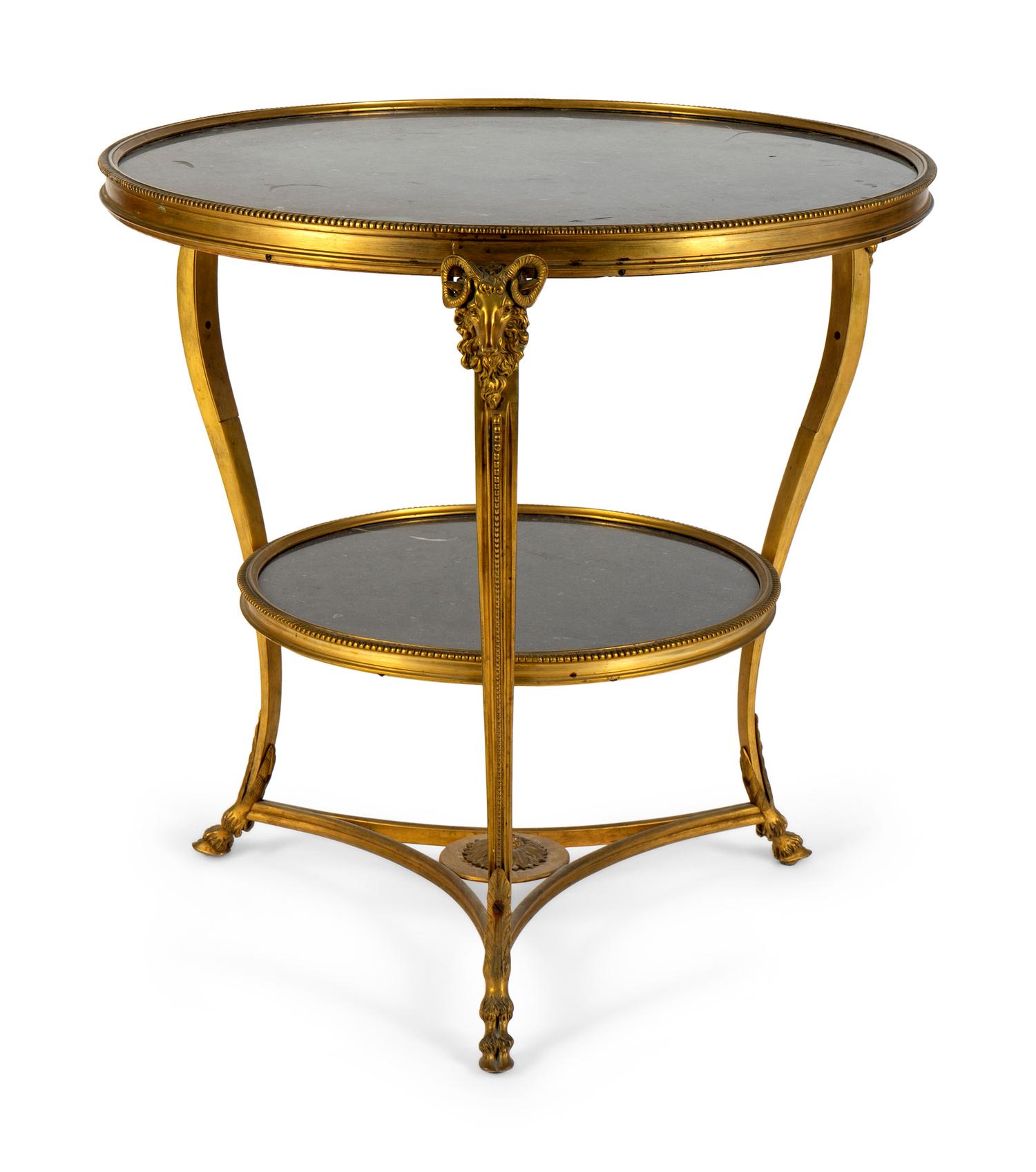 A Gilt Bronze Two-Tier Gueridon with Inset Black Marble Top and Shelf — 19TH CENTURY