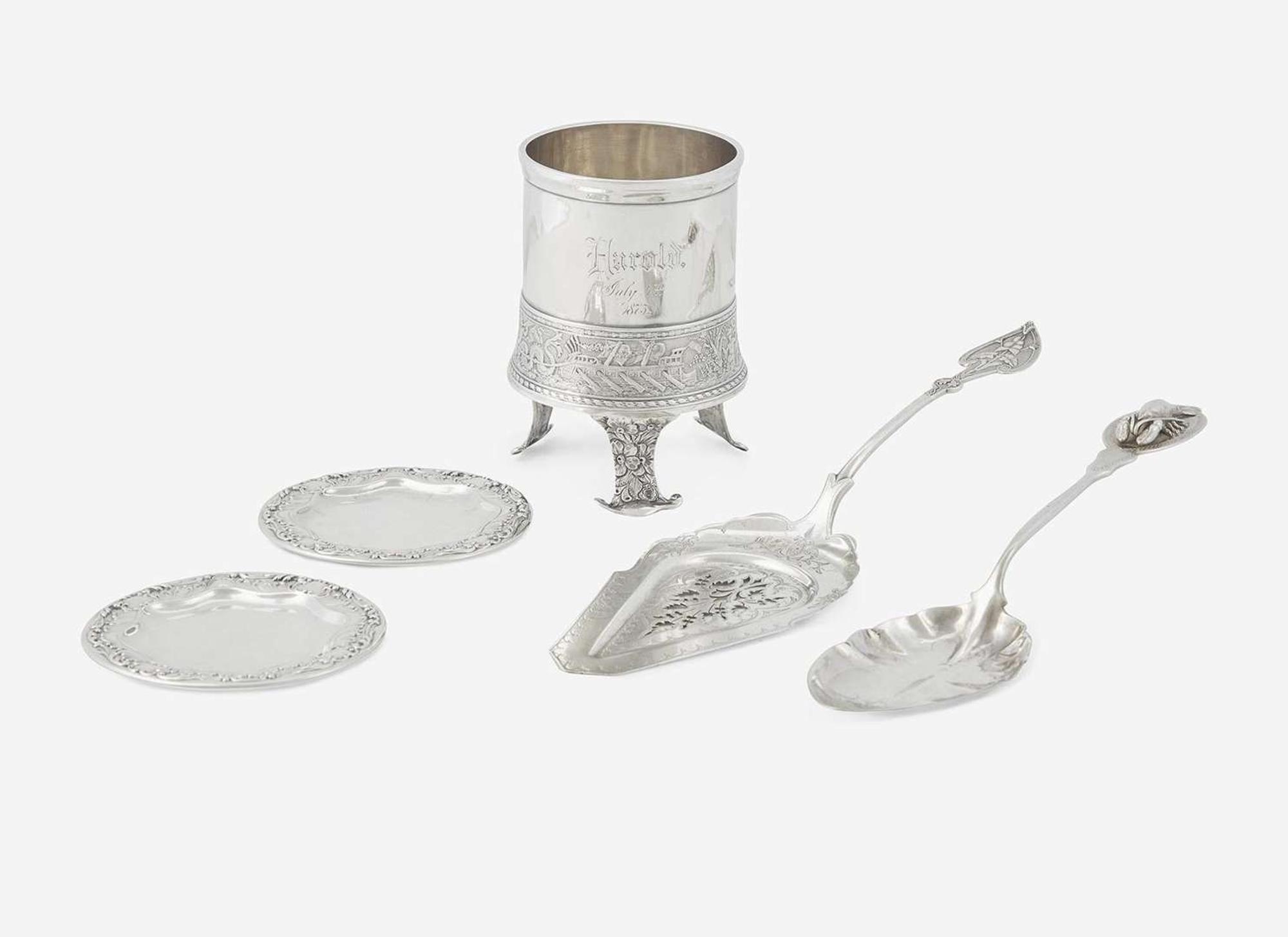 A group of five assorted silver table items, Bigelow, Kennard & Co., Boston, MA, Gorham Mfg. Co., Providence, RI, and other, 19th and 20th century