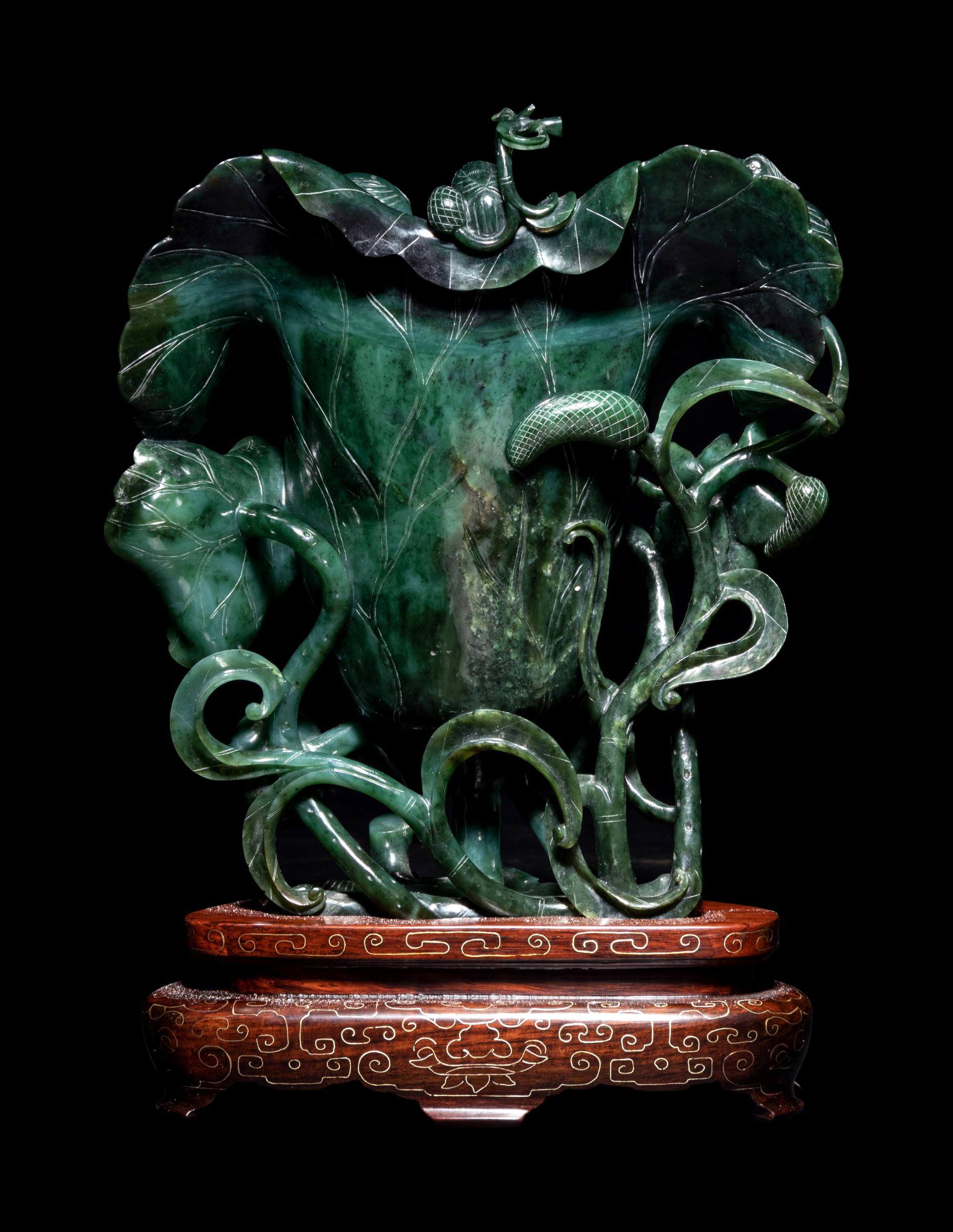 A Spinach Jade ‘Lotus’ Libation Cup