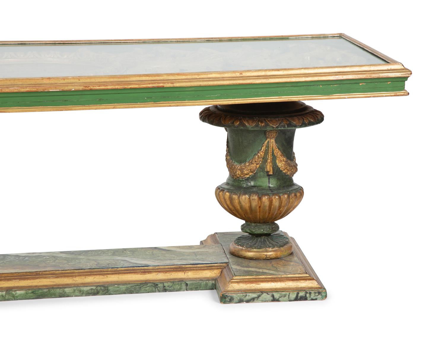 An Italian Faux Marble and Giltwood Two-Pedestal Coffee Table — 20TH CENTURY
