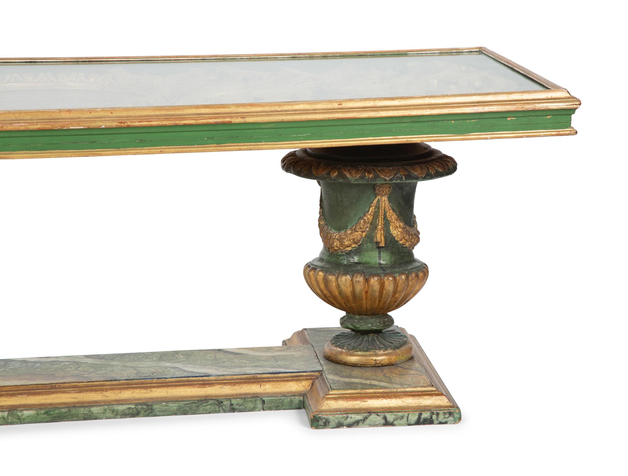 An Italian Faux Marble and Giltwood Two-Pedestal Coffee Table — 20TH CENTURY