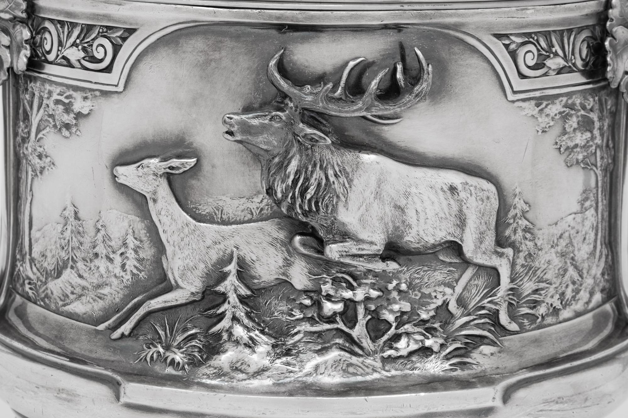 A German Silver-Plate Covered Tureen or Punch Bowl from the Saint Hubertus Hunting Lodge, Gelderland, Netherlands