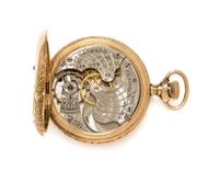 A 14 Karat Tricolor Gold and Diamond Hunter Case Pocket Watch, Elgin, Circa 1900, 23.20 dwts.