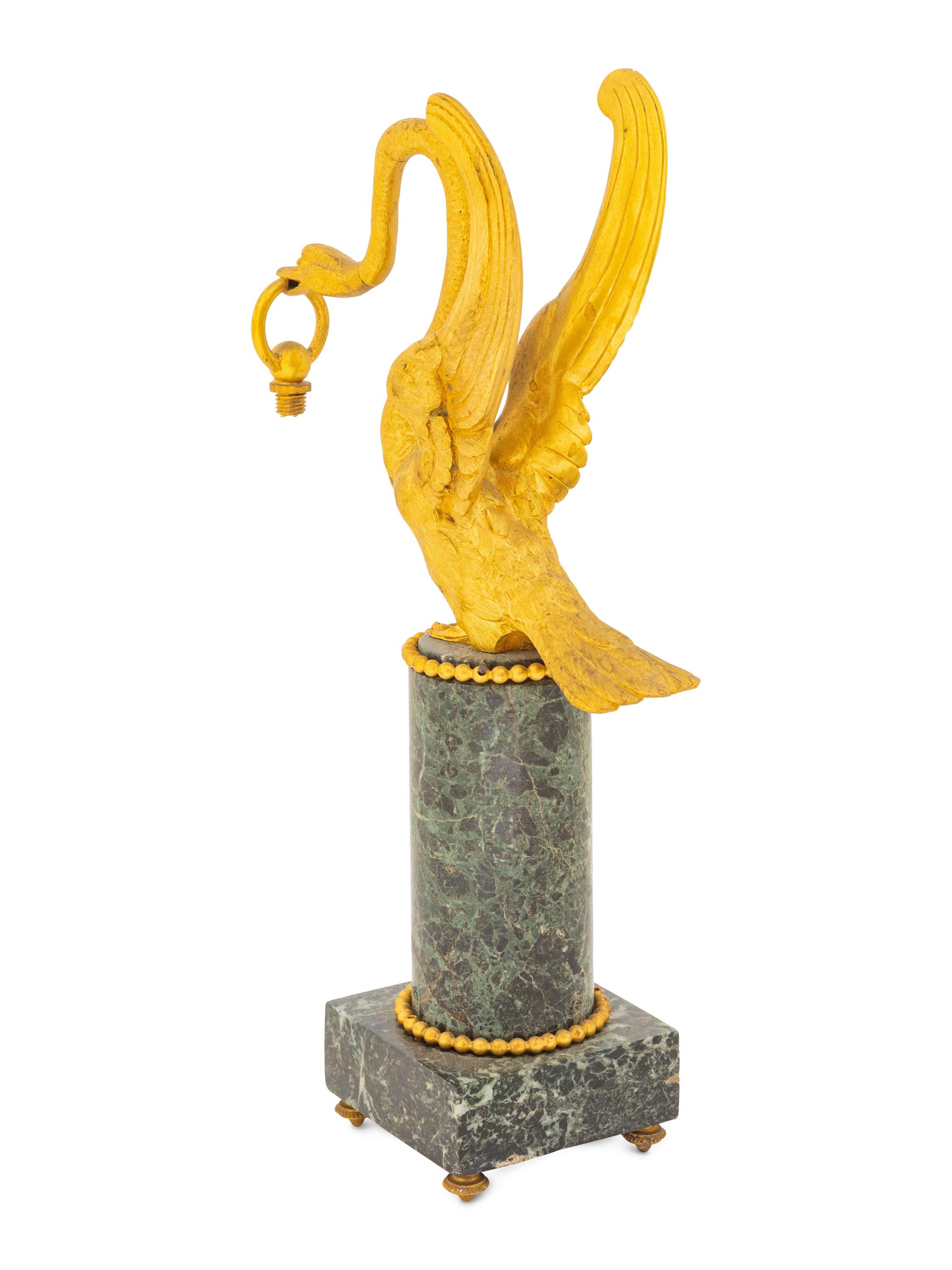 A Continental Bronze and Marble Swan Ornament