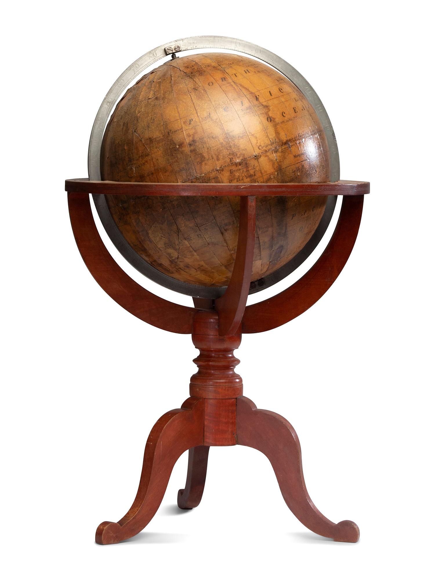 A Lacquered Paper on Wood Tabletop Terrestrial Globe