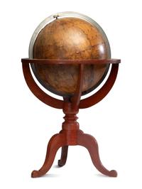 A Lacquered Paper on Wood Tabletop Terrestrial Globe